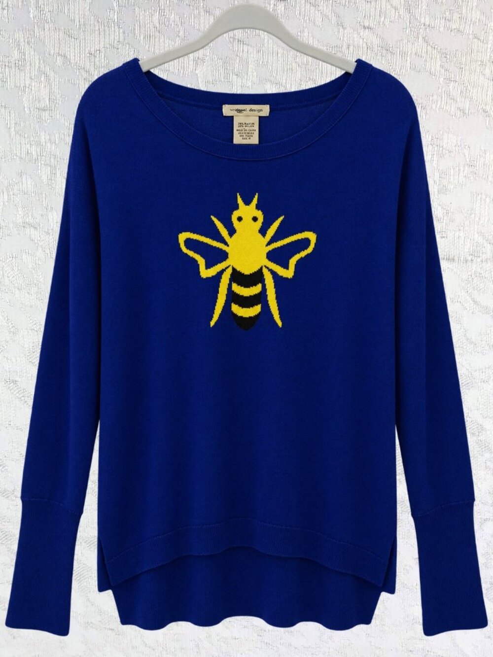 Vertical Design Bee Graphic Royal Blue Sweater Rayon-Nylon Blend Size M